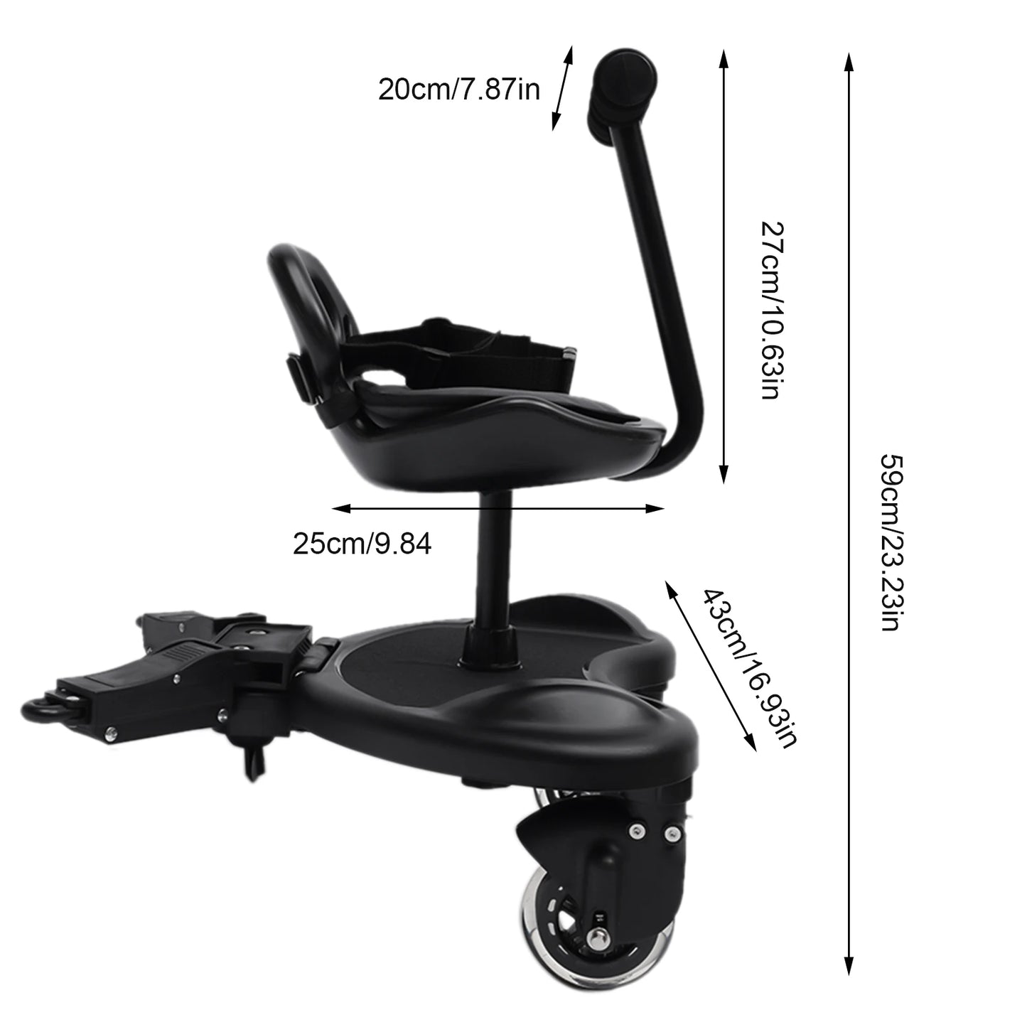 Two In One Sit And Stand Child Rider Stroller Attachment With Detachable Seat