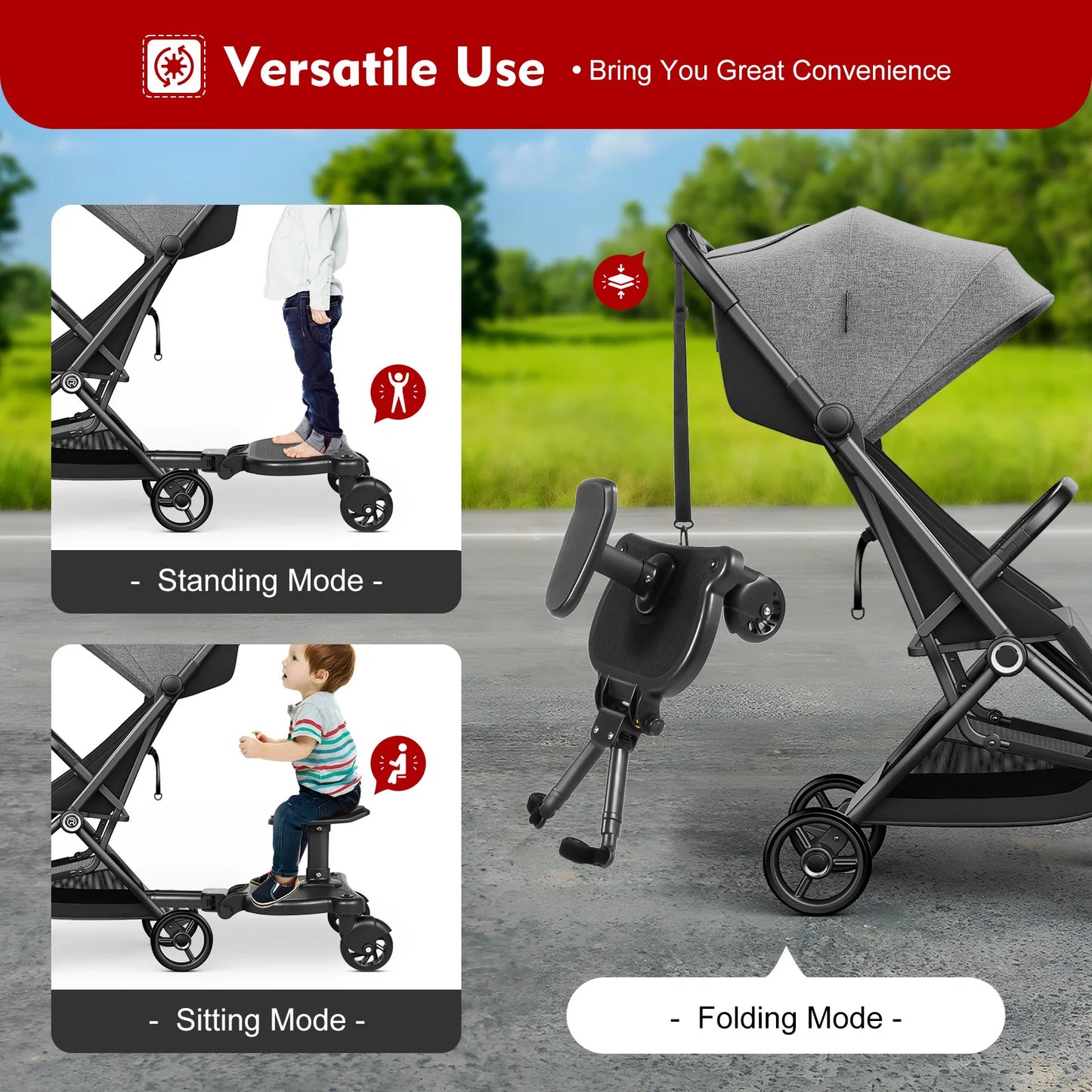 2-In-1 Baby Stroller Board With Seat Universal Connector