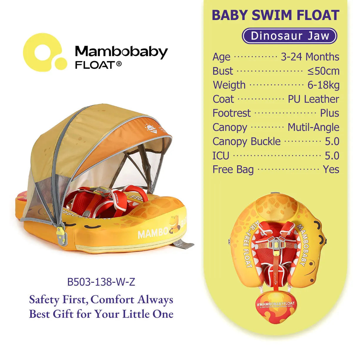 Mambobaby Baby Pool Float No Inflation Required With Removable Canopy