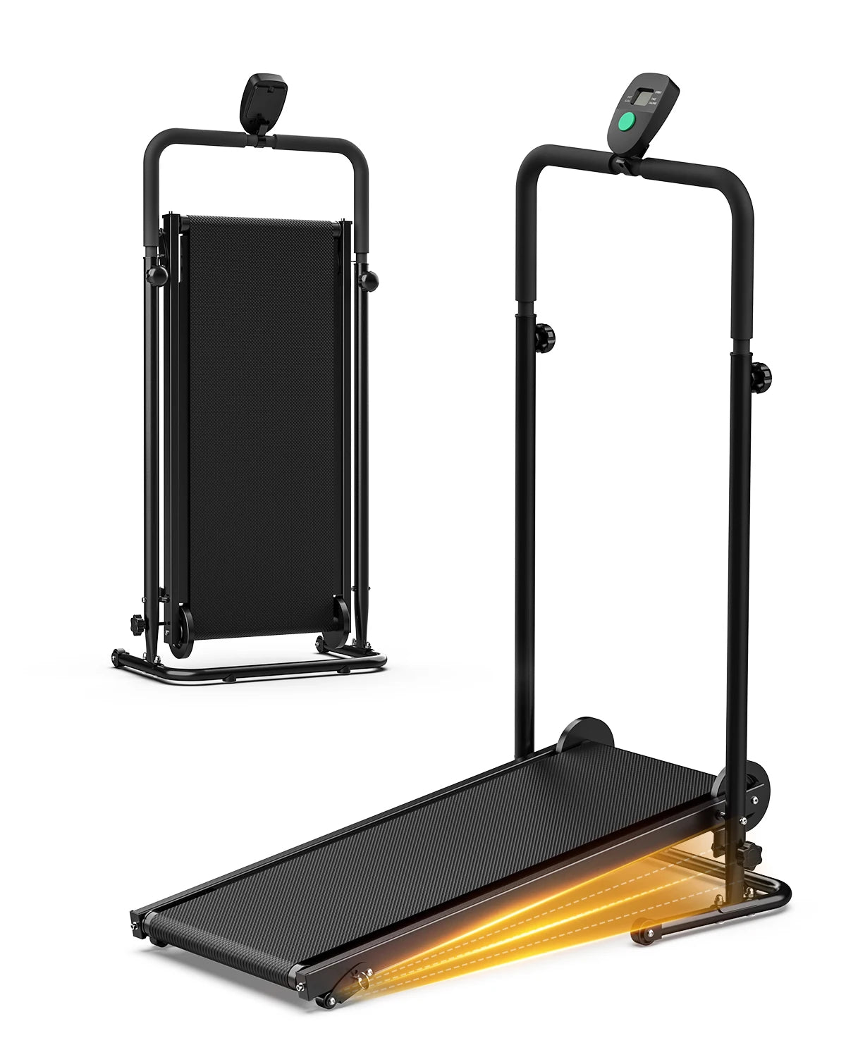 Motorless Treadmill With Dual Flywheels, Fixed Incline, LCD Monitor