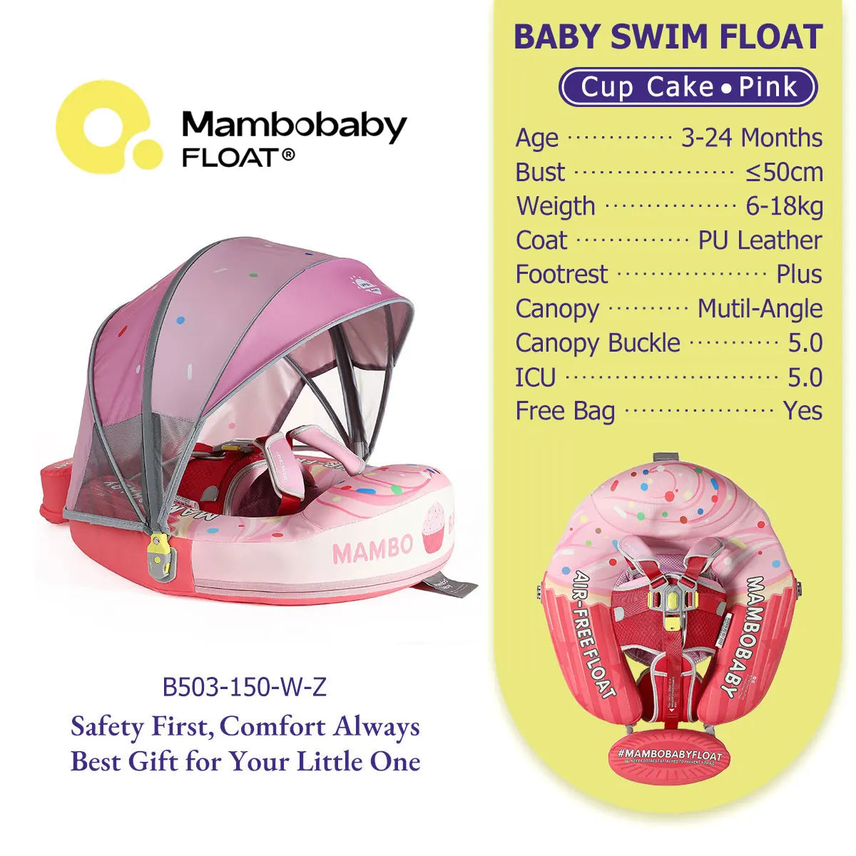 Mambobaby Baby Pool Float No Inflation Required With Removable Canopy