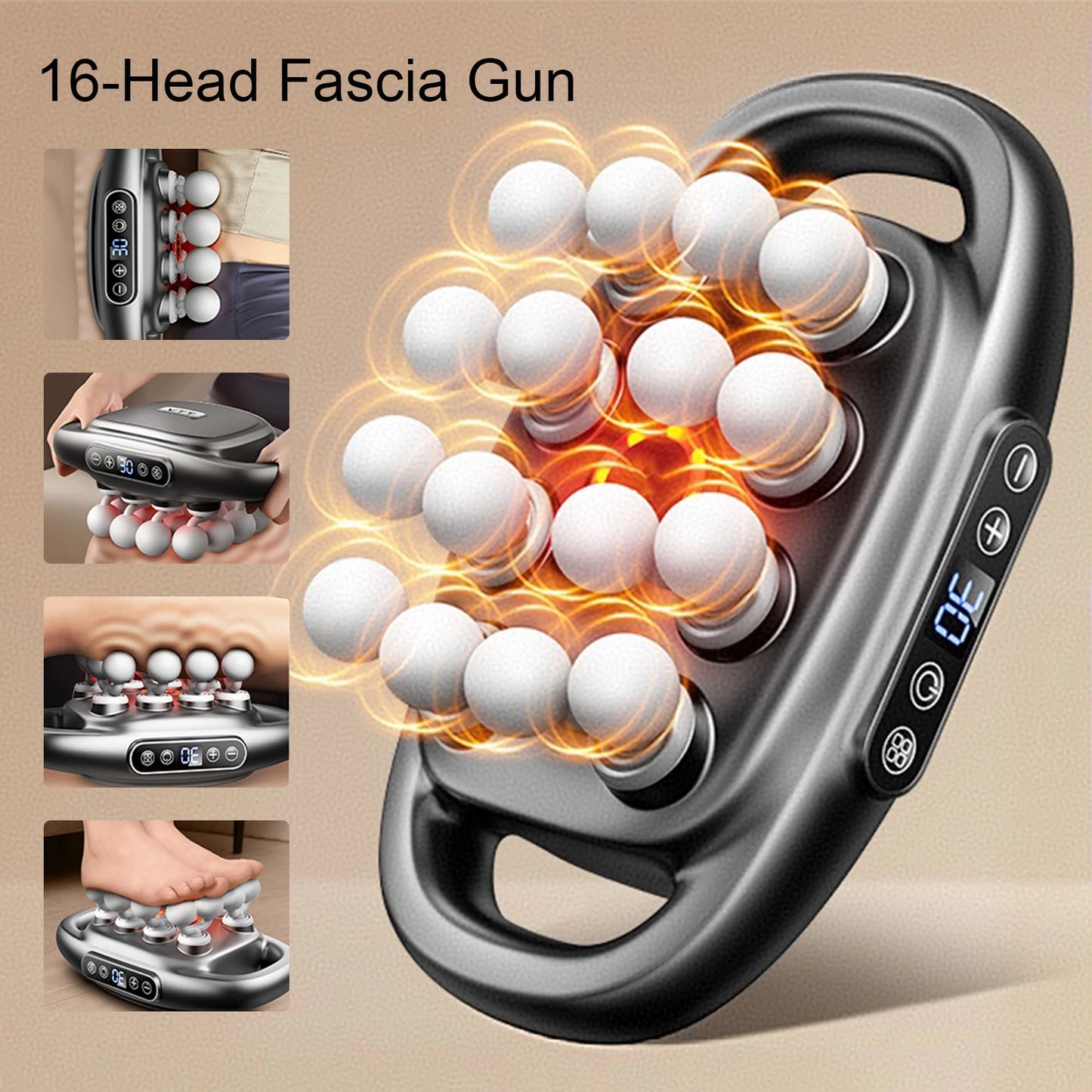 Foreverlily 16 Head Fascia Gun High Frequency Body Massage Device