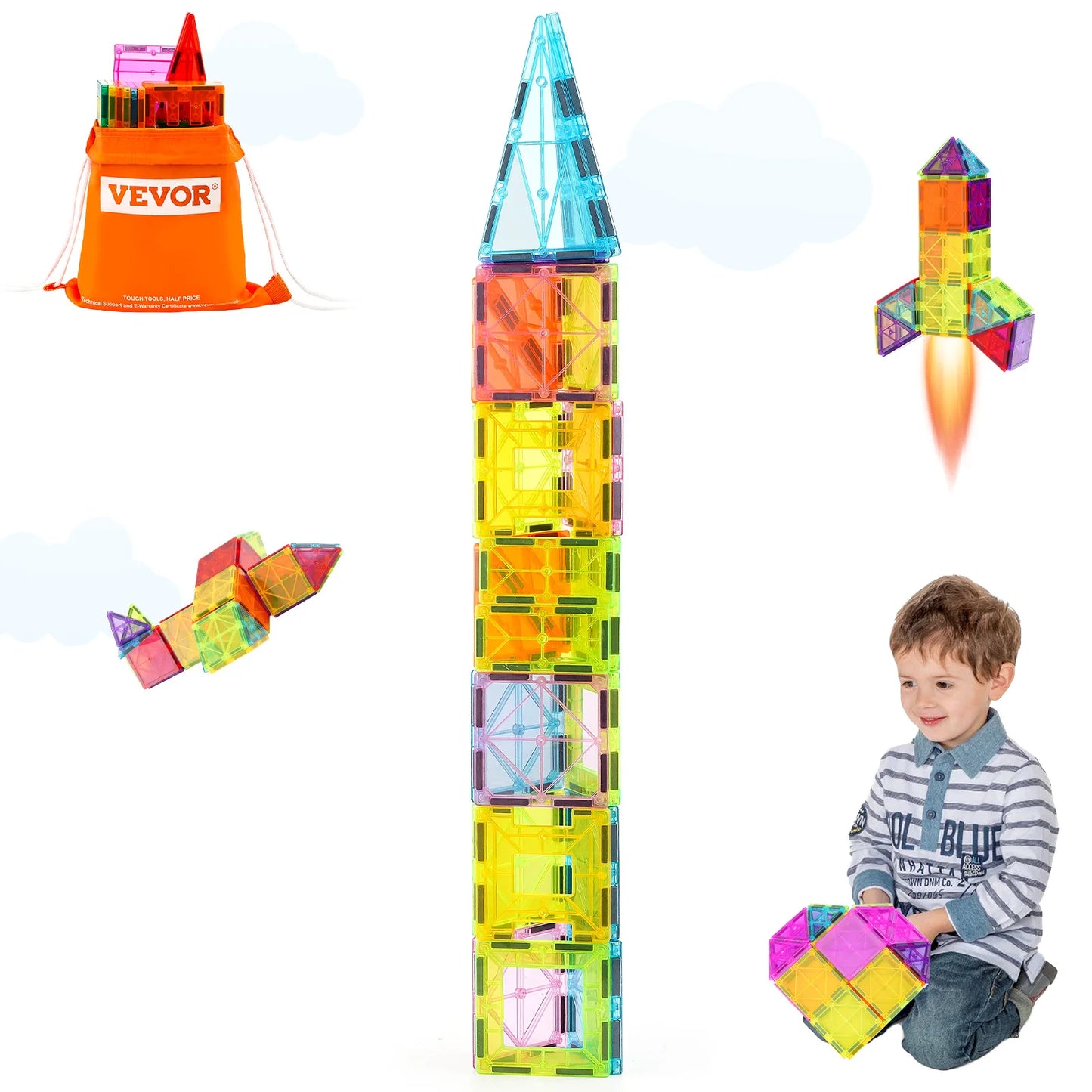 SucceBuy 32PCS Light Magnetic Tiles STEM Building Blocks Set