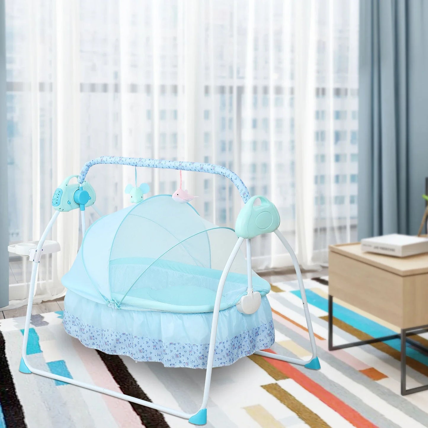 Bymaocar Infant Auto Swing Crib With Music Foldable Bassinet