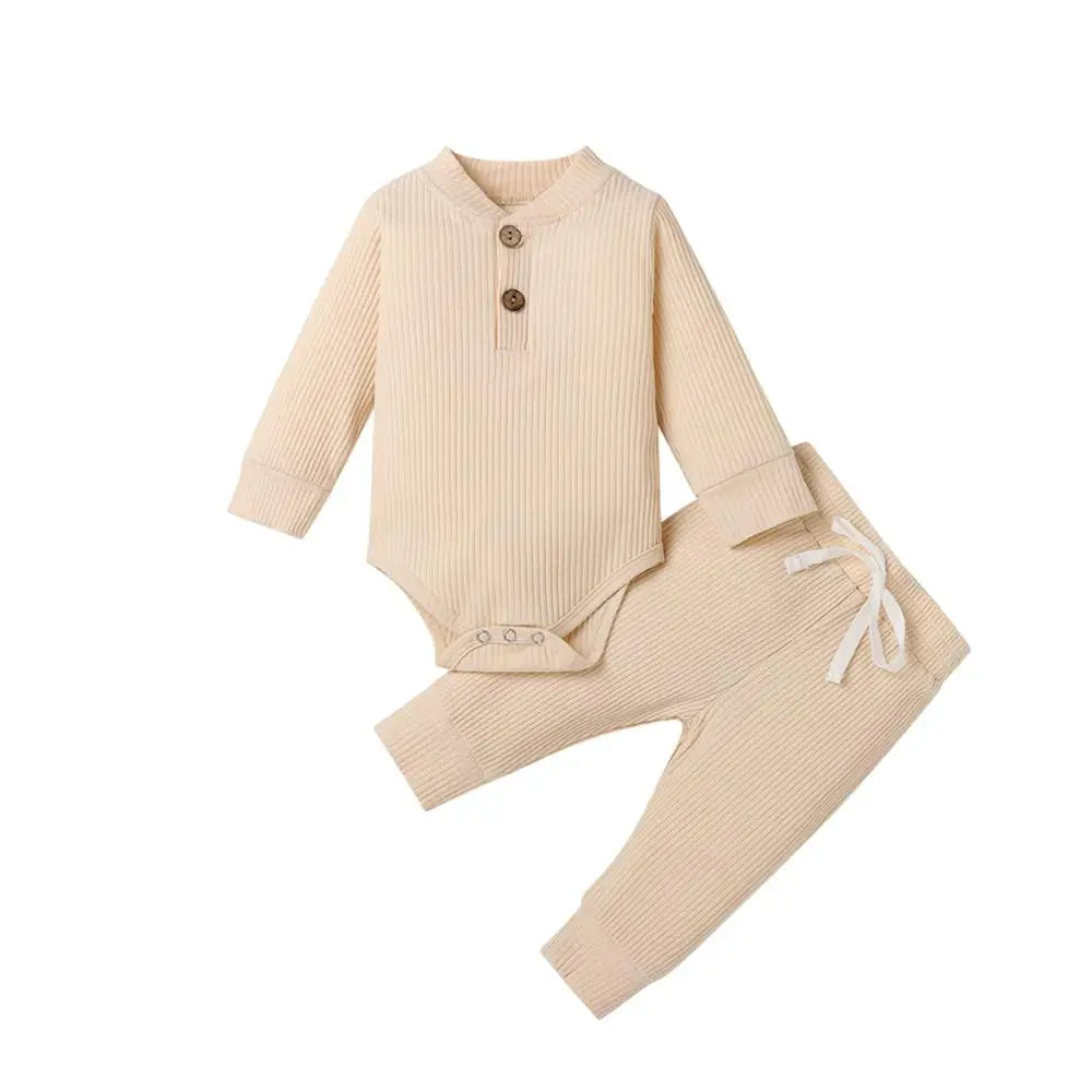 Pudcoco Baby Unisex 2-Piece Bodysuit And Elastic Pants Set