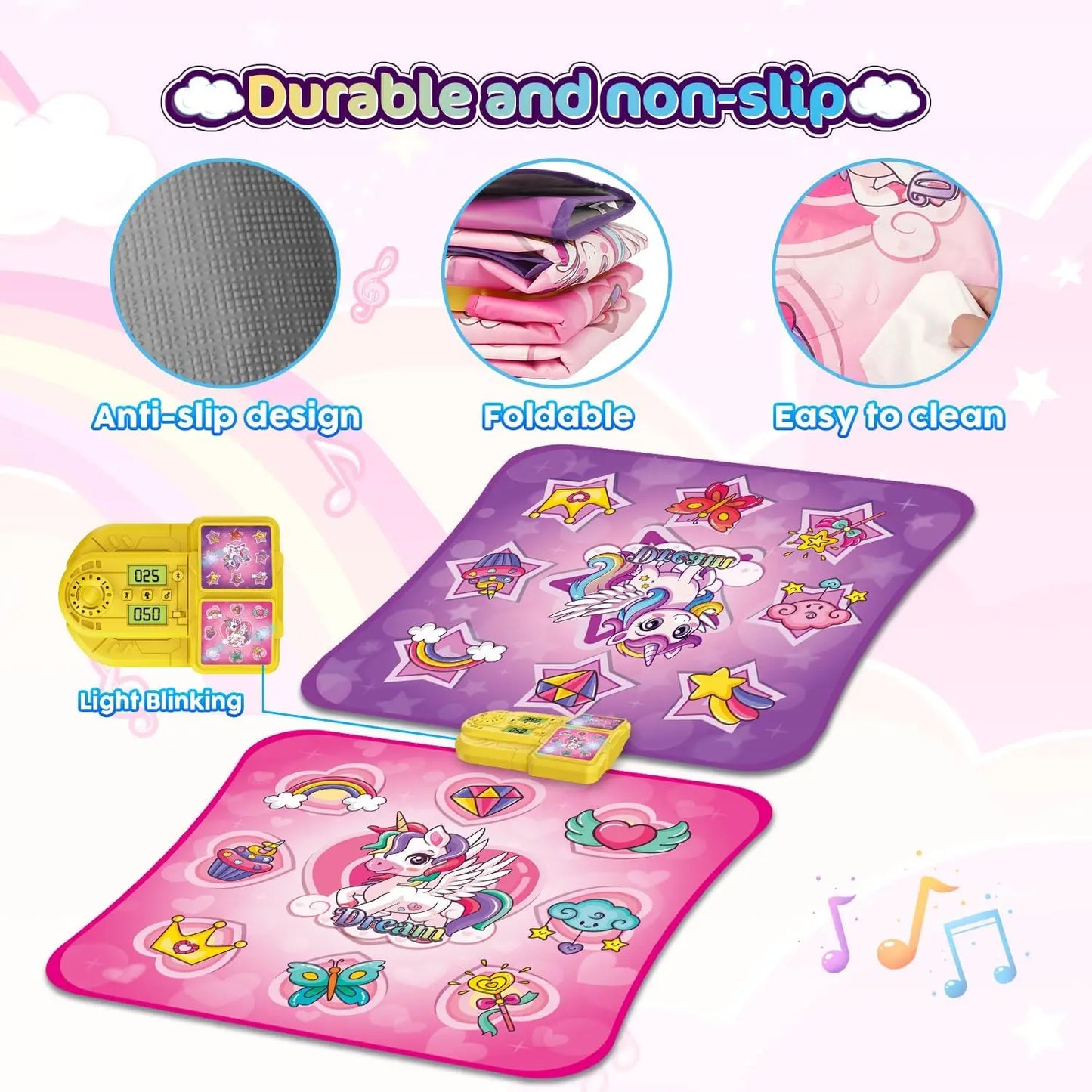 VATOS Unicorn Dance Mat Twin Pack For Kids 9 Level Dancing Game