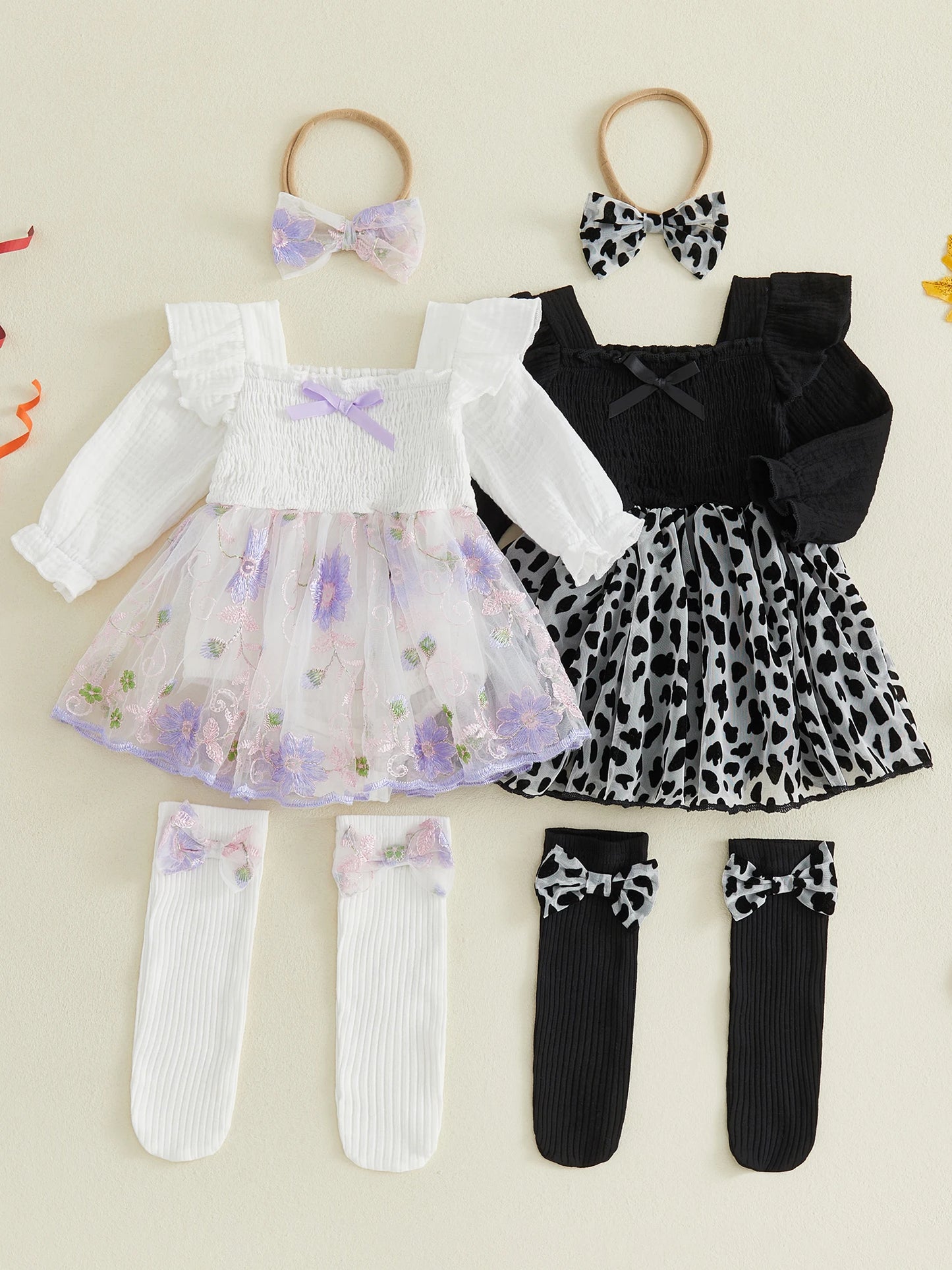 Infant Baby Girl Romper Dress With Floral Embroidery Set