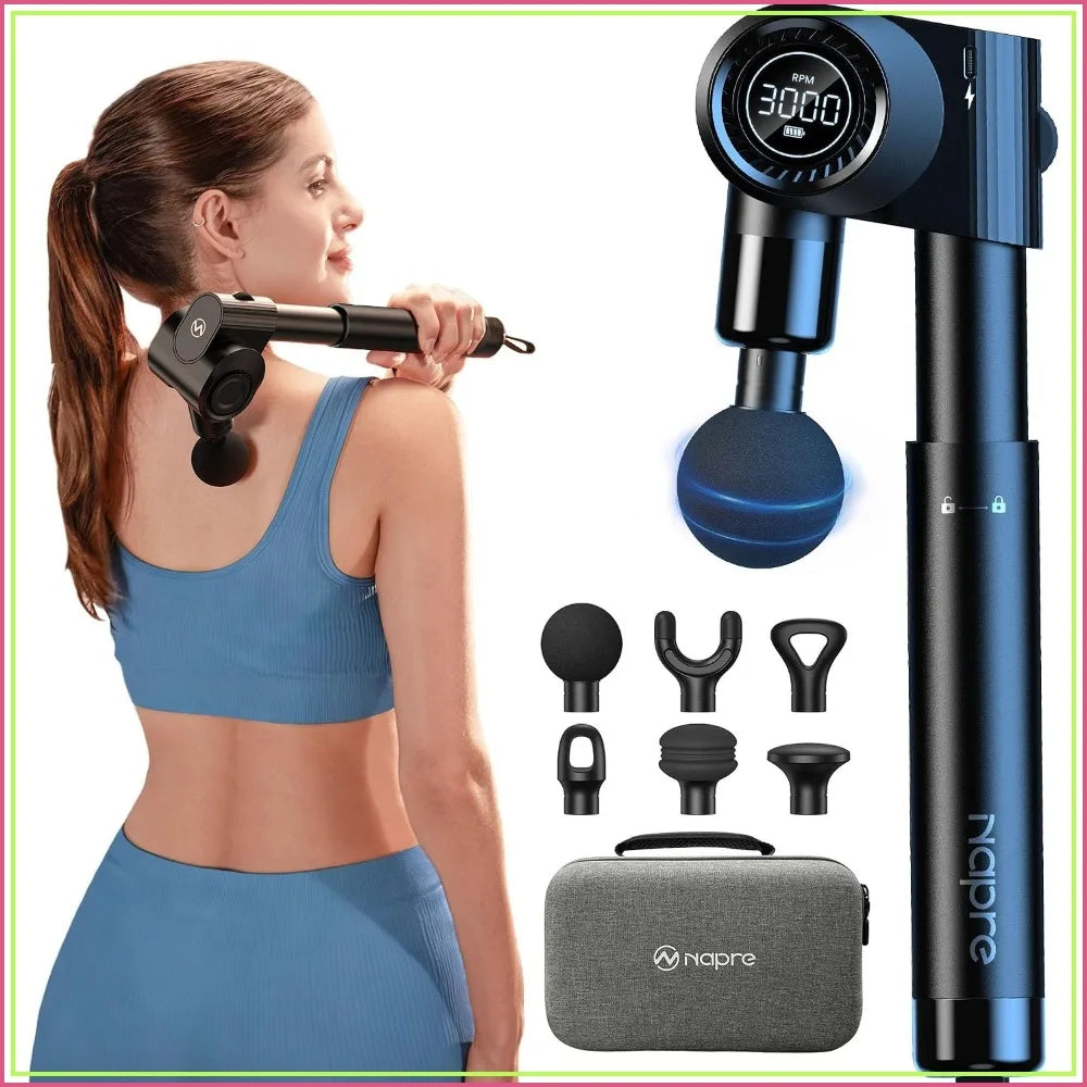 Foldable Massage Gun With Extension Handle Deep Tissue Back Massager