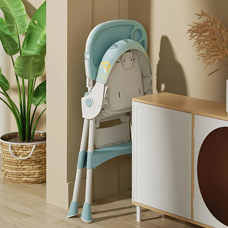 Foldable Kids High Chair With Adjustable Height And Safety Belt