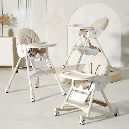 Foldable Kids High Chair With Adjustable Height And Safety Belt
