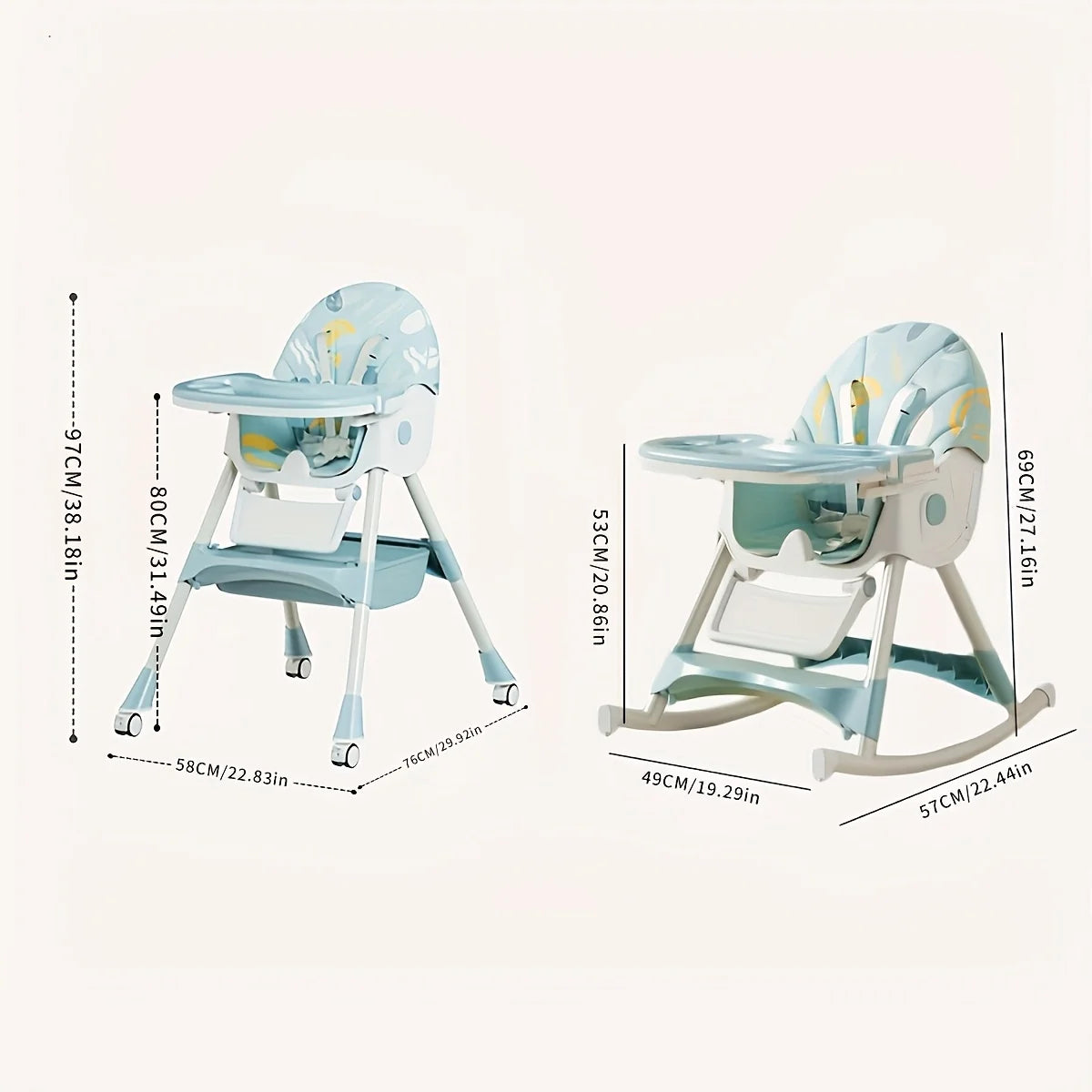 Foldable Kids High Chair With Adjustable Height And Safety Belt