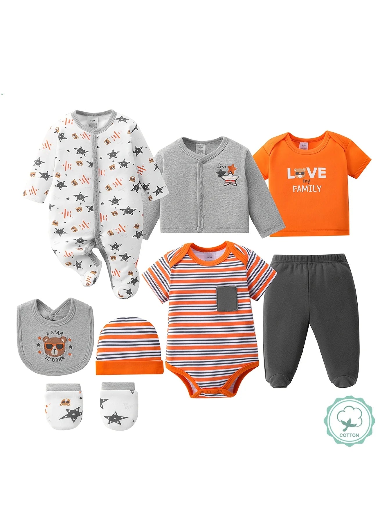 Newborn Layette Set Eight Piece Unisex Essentials for Spring Summer