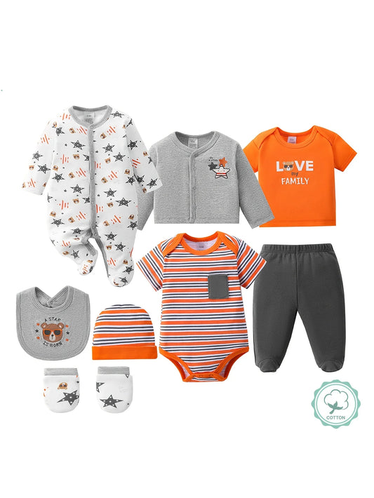 Newborn Layette Set Eight Piece Unisex Essentials for Spring Summer