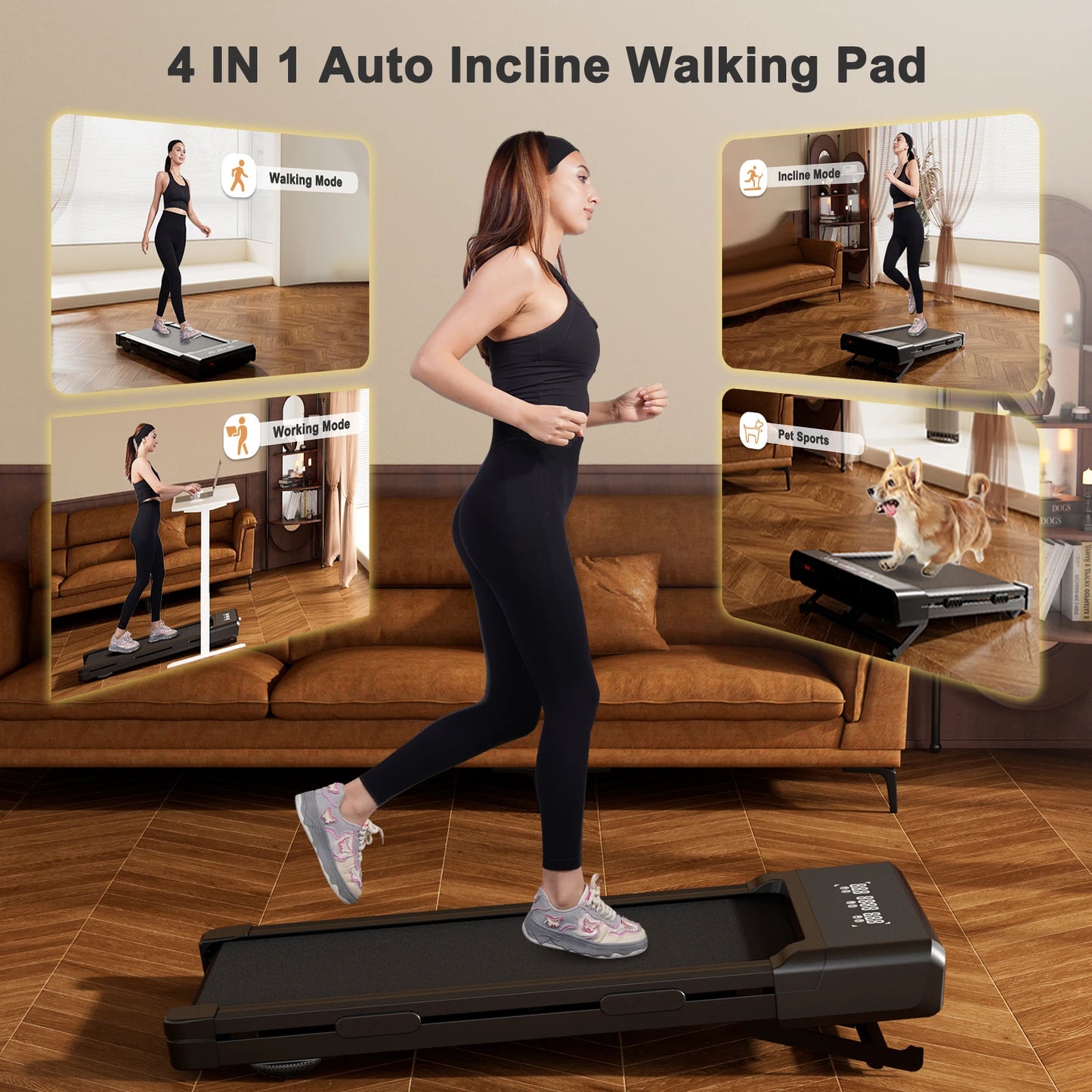 Under Desk Walking Pad Treadmill 3HP Incline 9 Percent