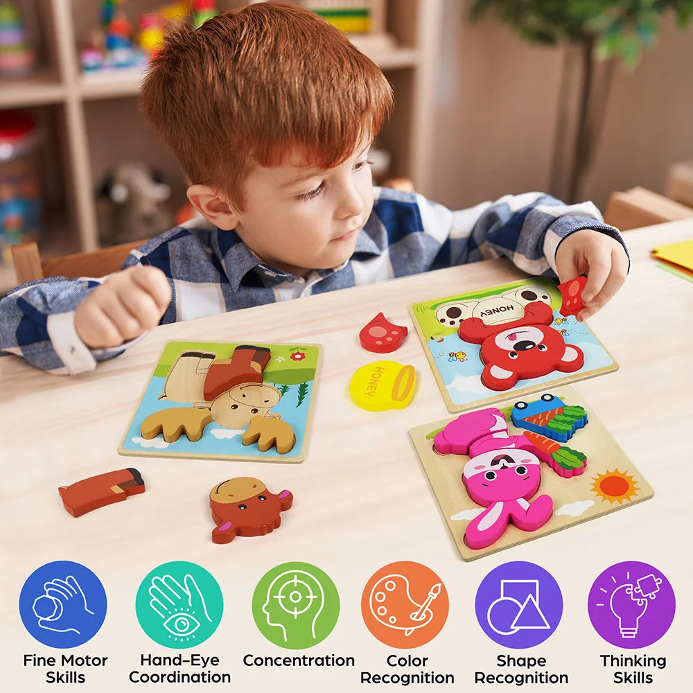 Animal Wooden Puzzles For Toddlers Educational Learning Toys
