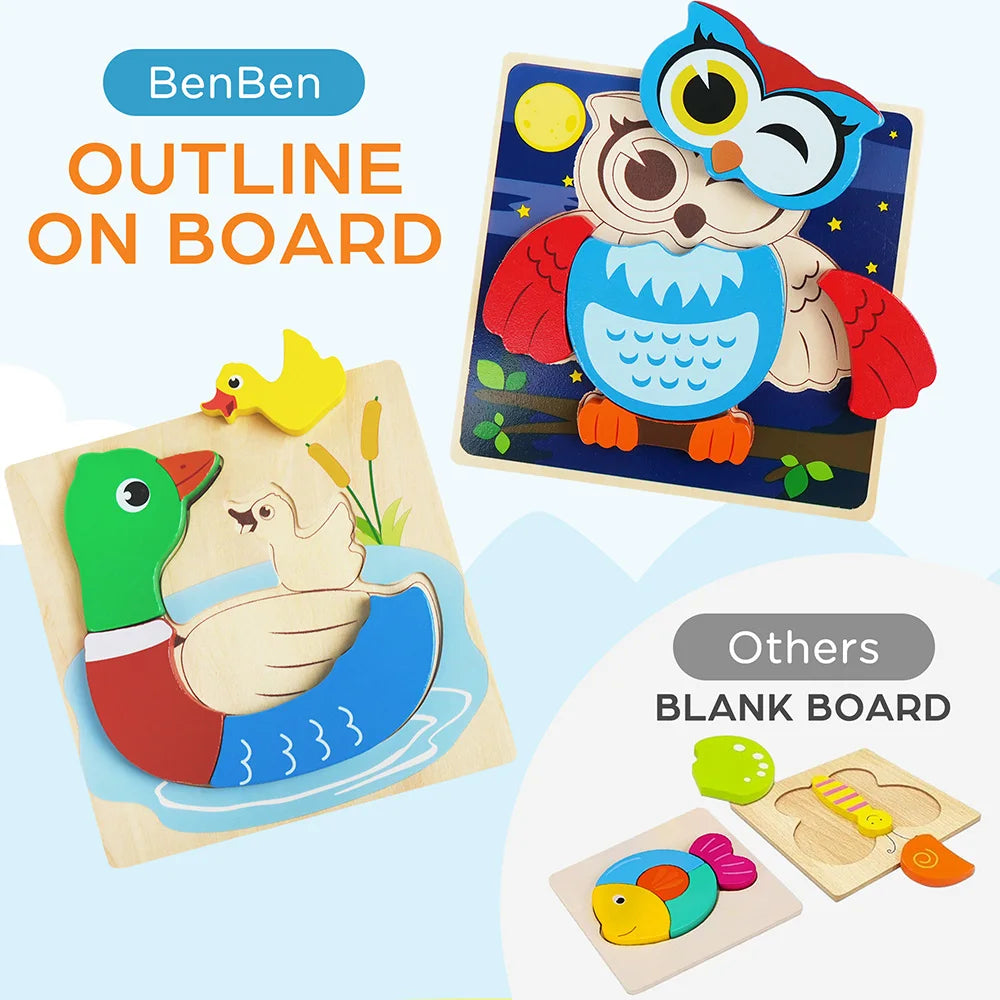 Animal Wooden Puzzles For Toddlers Educational Learning Toys