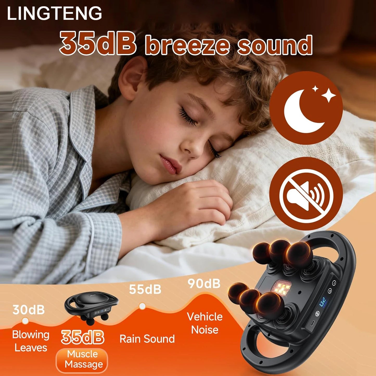 LINGTENG Deep Tissue Massage Gun With 6 Heads And 9 Intensities