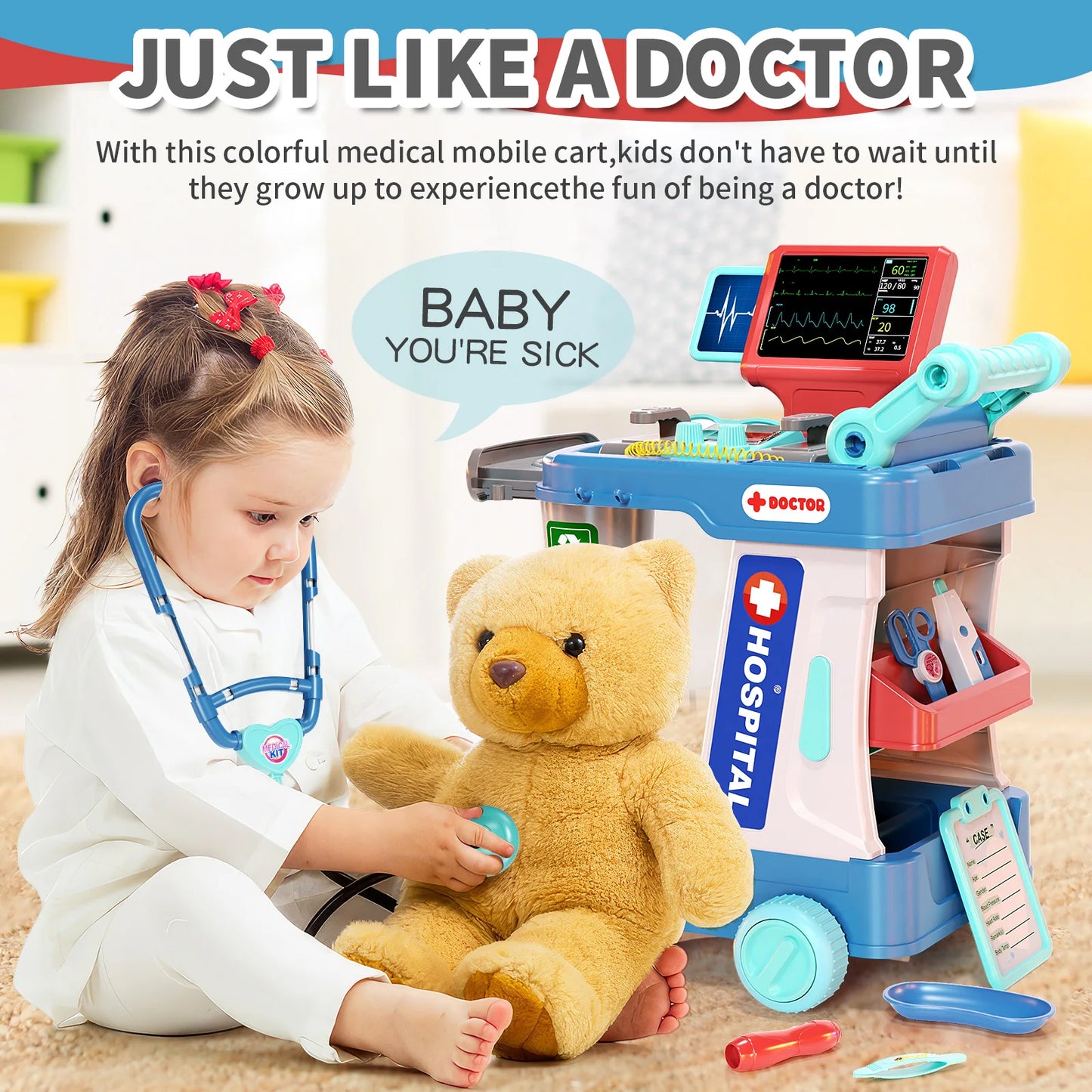 Jovow Children's Doctor Toy Set With Luggage Rolling Case