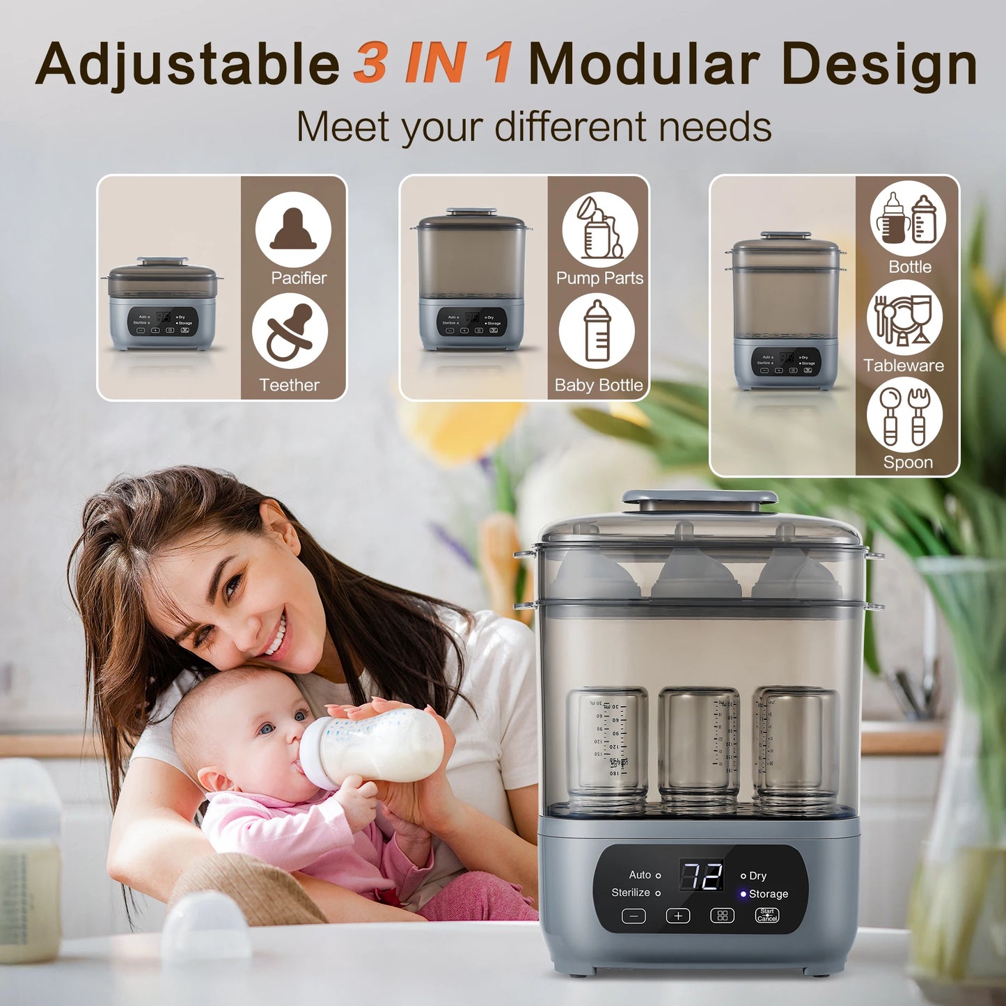 4-in-1 Baby Bottle Sterilizer And Dryer With 72-Hour Storage