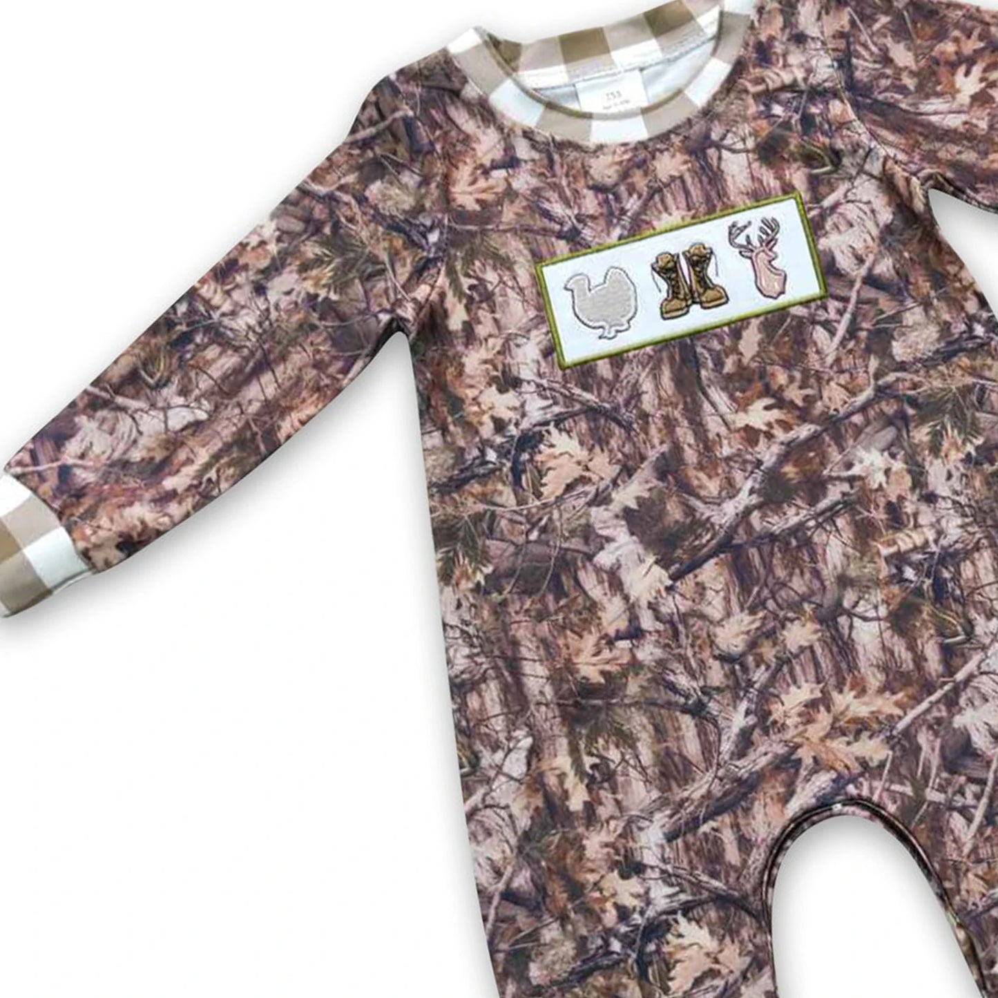 Baby Boy Camouflage Romper With Turkey Deer Print Outfit