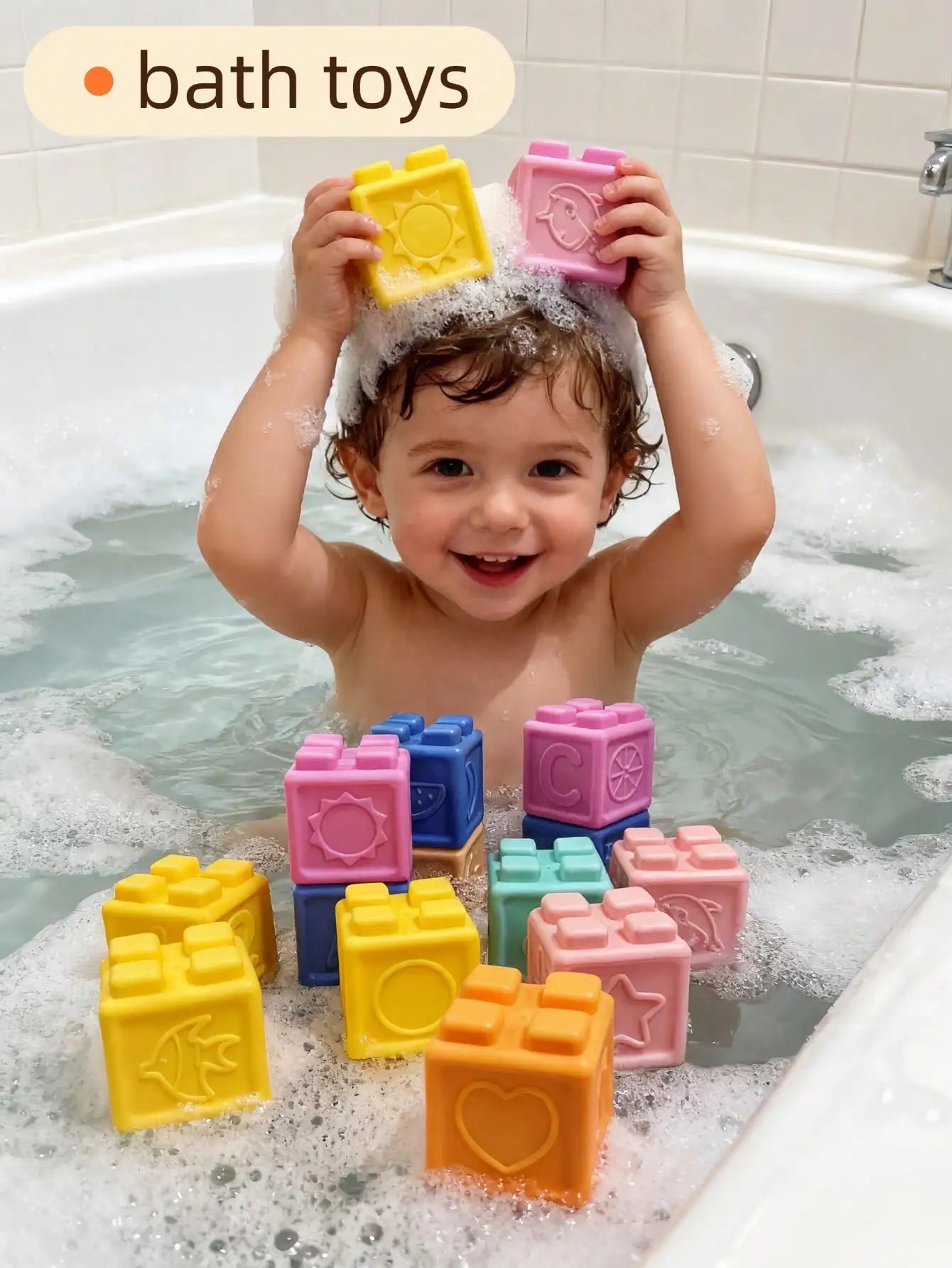 Silicone Baby Building Blocks Set Montessori Educational Bath Toys