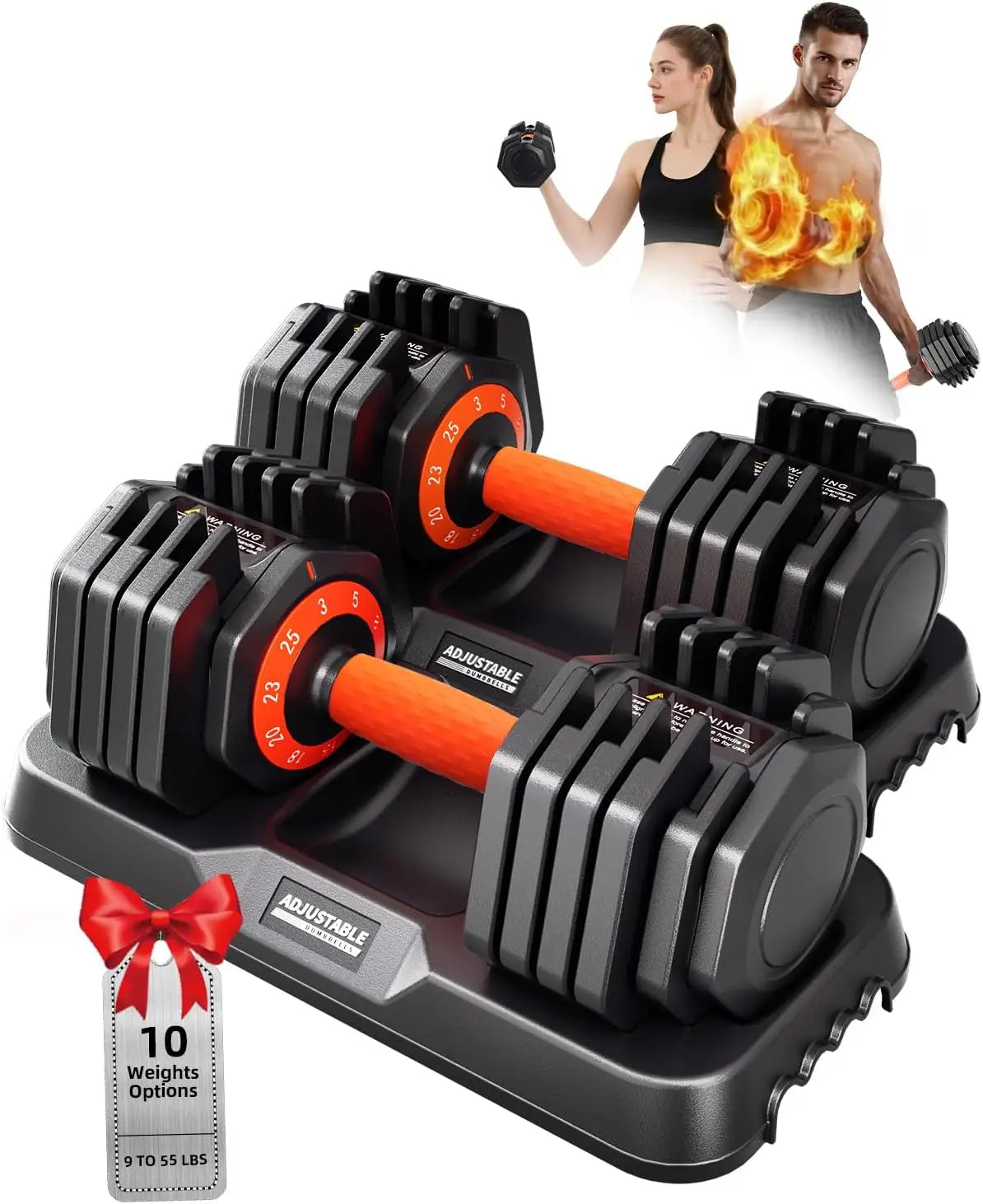 Adjustable Dumbbell Set With Tray 110lb For Home Gym