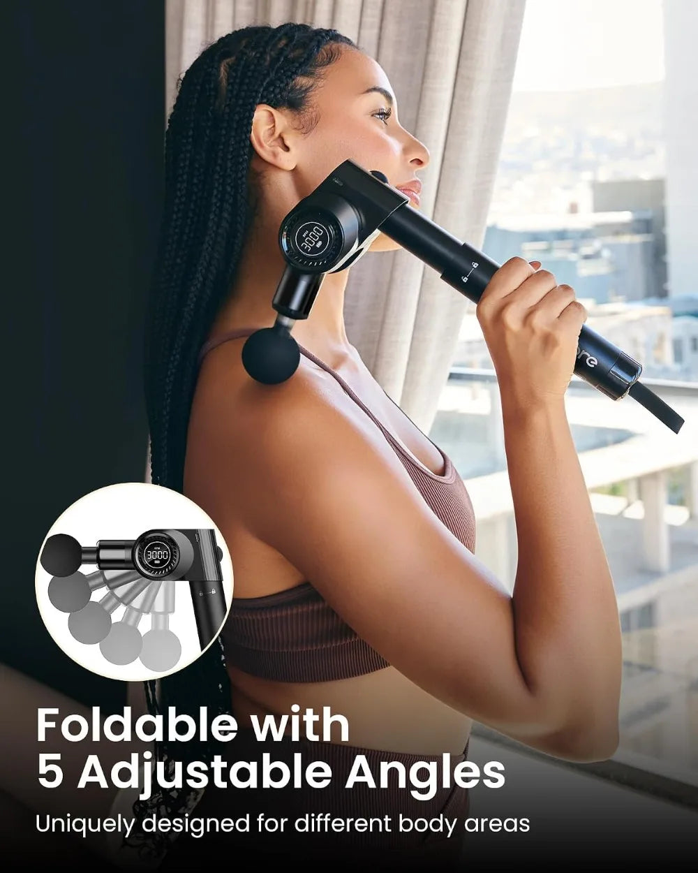 Foldable Massage Gun With Extension Handle Deep Tissue Back Massager