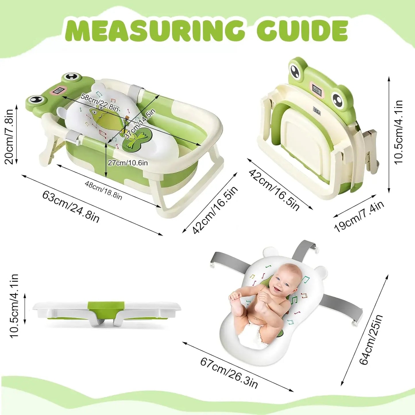 Baby Foldable Bathtub With Cushion Thermometer Shower Cap