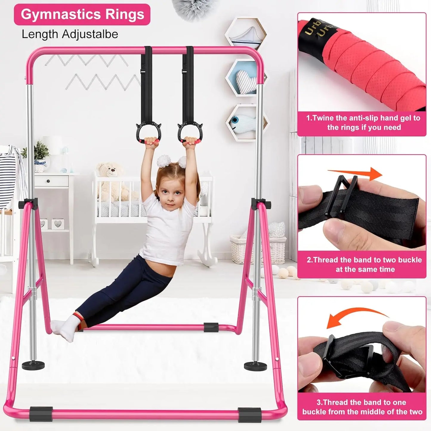 Adjustable Height Folding Gymnastic Bar For Kids Home Use