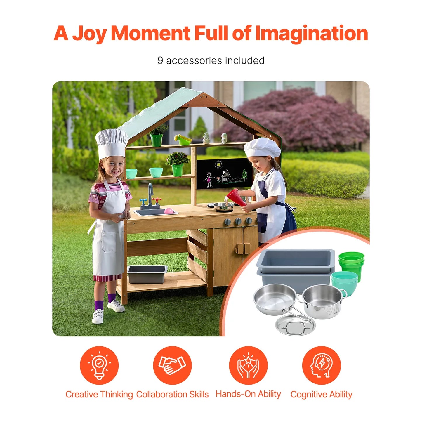 VEVOR Mud Kitchen Playset For Kids Cooking Toys Stoves Faucet