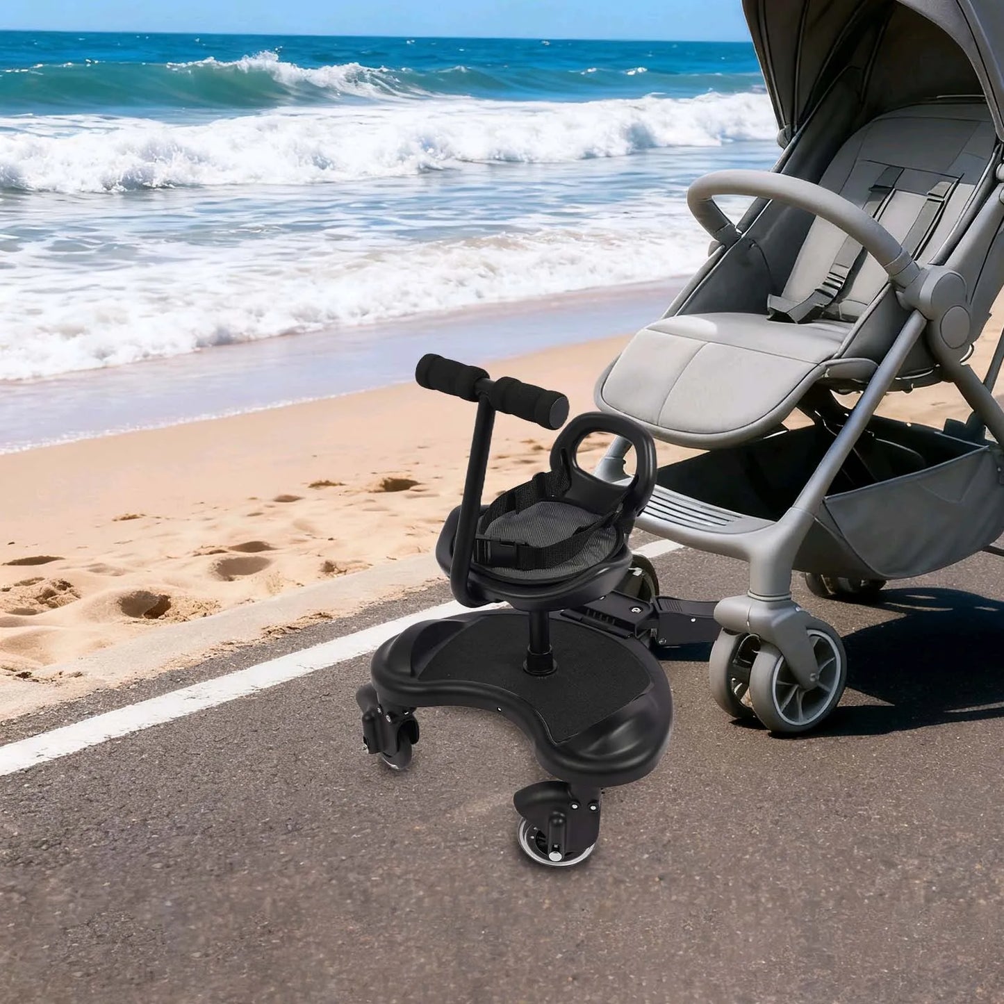 Two In One Sit And Stand Child Rider Stroller Attachment With Detachable Seat