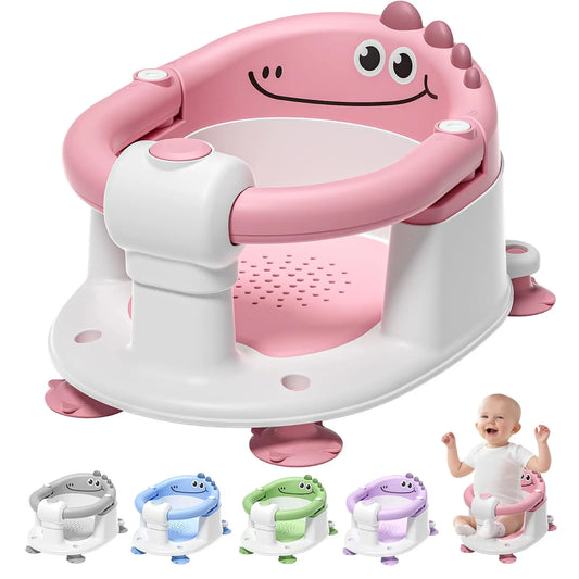 Baby Bath Seat With Non-Slip Suction Cups Dinosaur Design Harness