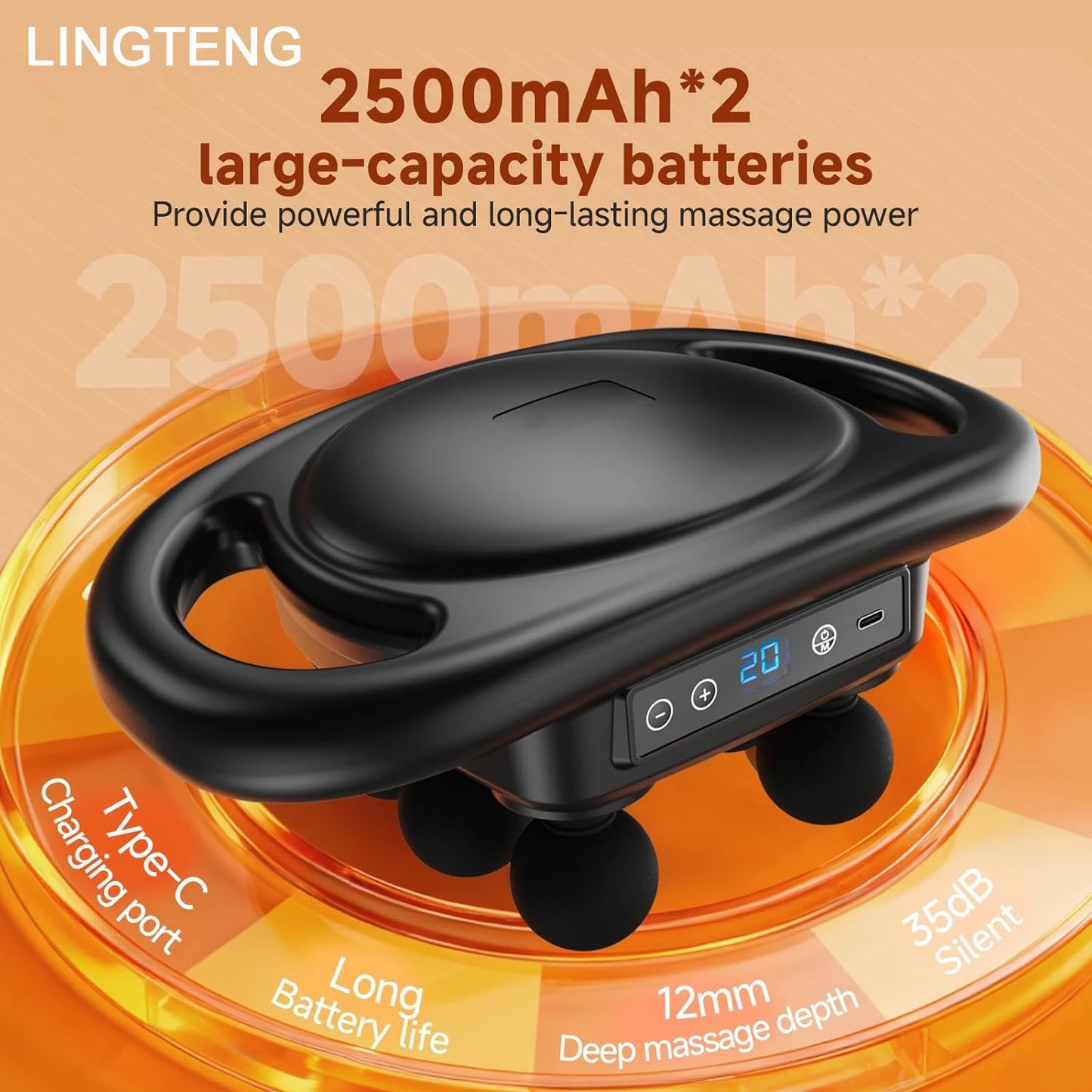 LINGTENG Deep Tissue Massage Gun With 6 Heads And 9 Intensities