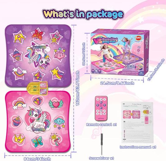 VATOS Unicorn Dance Mat Twin Pack For Kids 9 Level Dancing Game