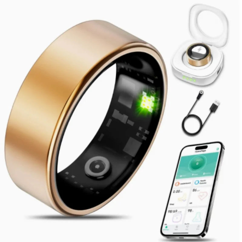 Smart Ring With Charging Case Heart Rate Blood Oxygen Monitoring