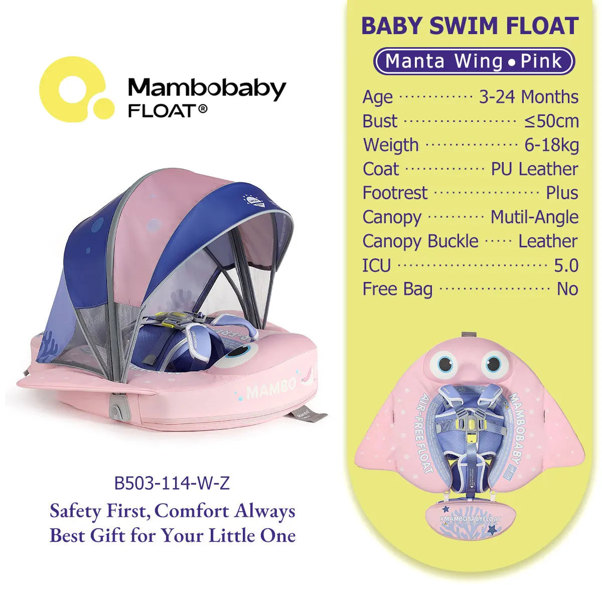 Mambobaby Baby Pool Float No Inflation Required With Removable Canopy