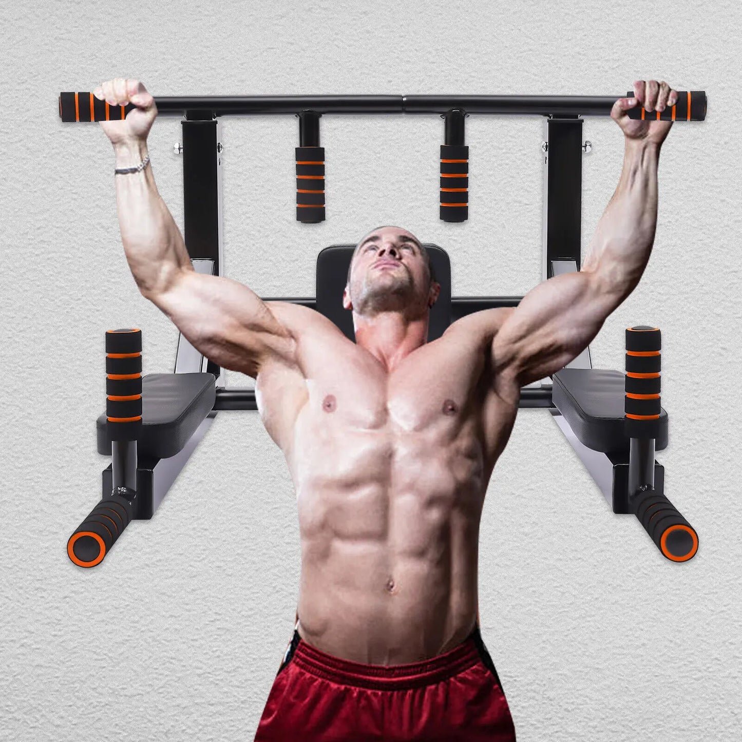 Pull Up Bar and Dip Station Wall Mount, 200kg Capacity, Multi Functional
