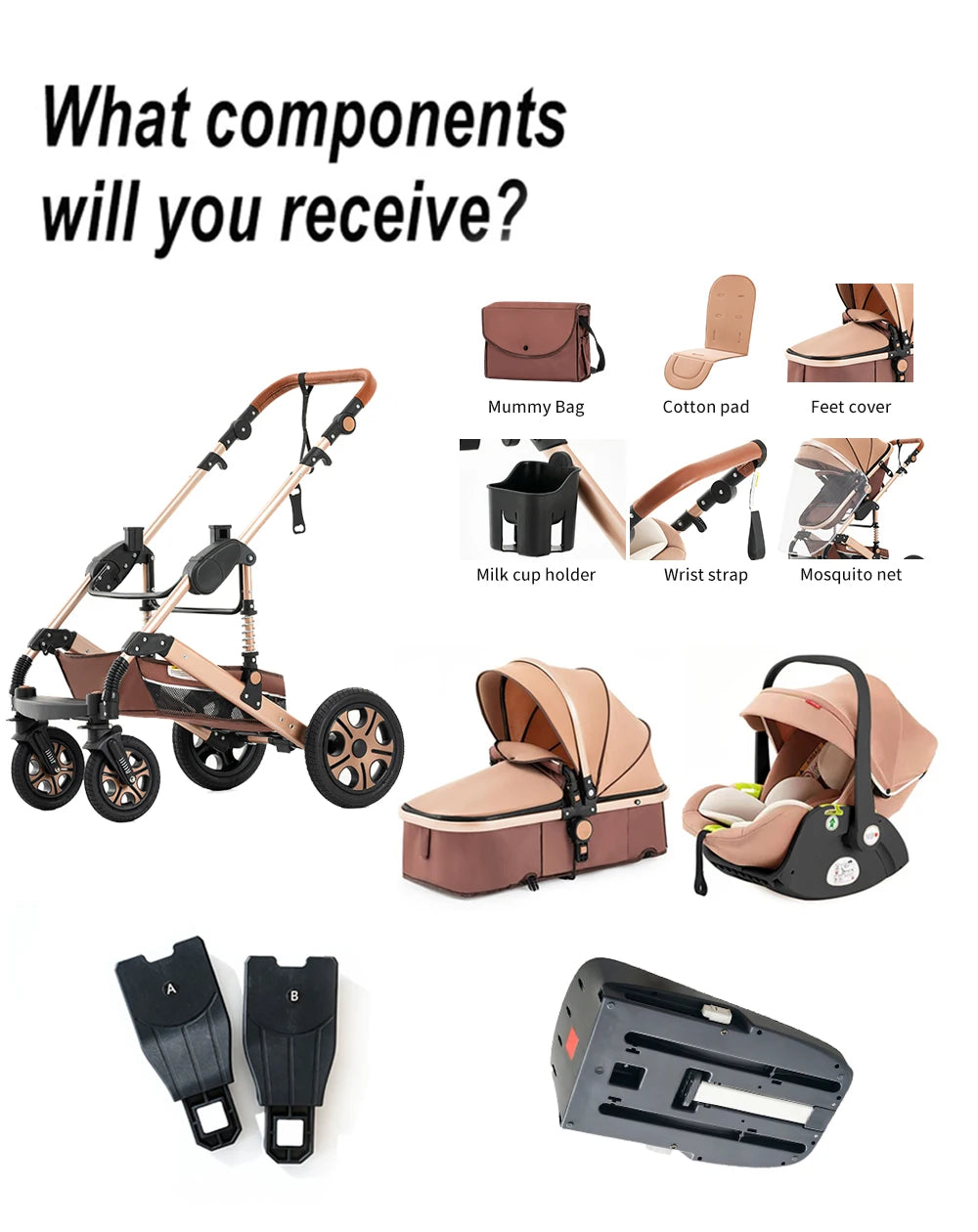 SteAnny Baby Stroller Travel System With Isofix Base Carry Cot