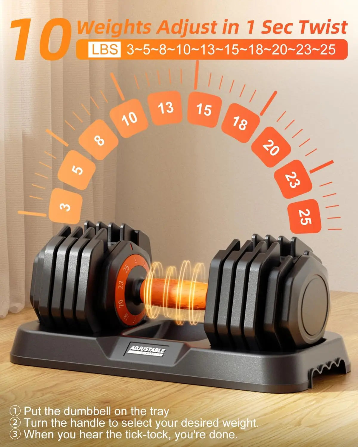 Adjustable Dumbbell Set With Tray 110lb For Home Gym