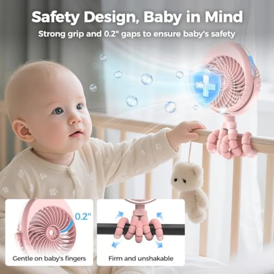 Upgraded Rechargeable Misting Baby Stroller Fan With Clip Tripod