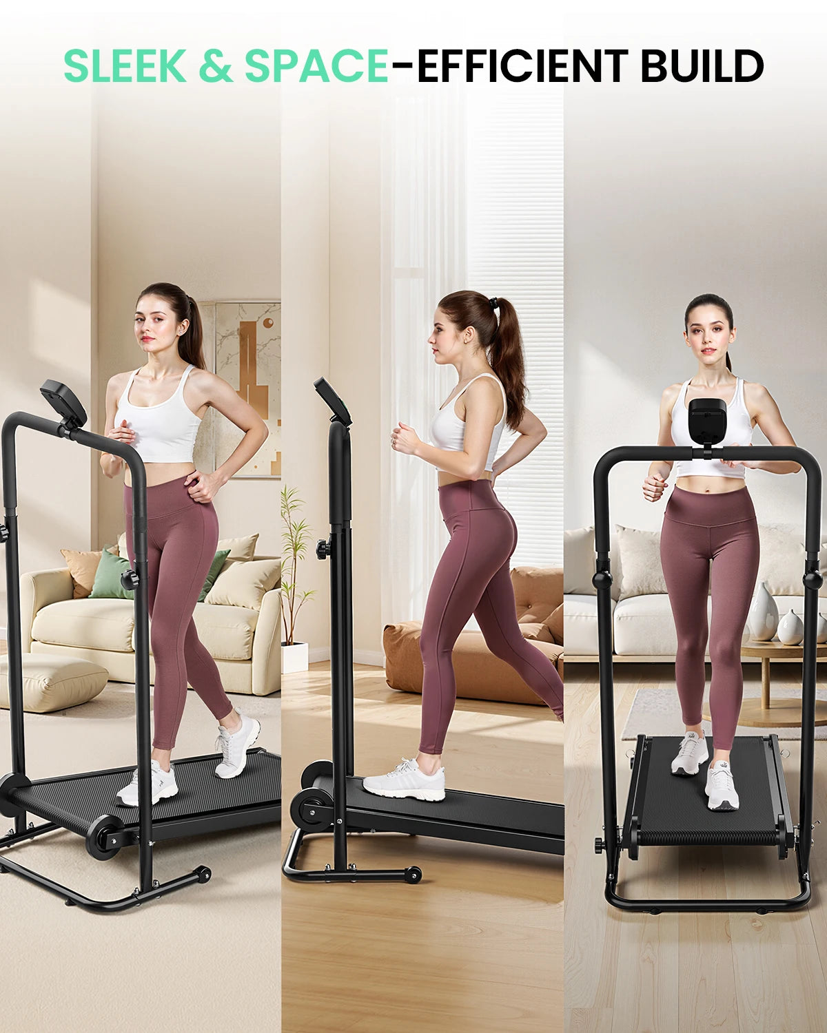 Motorless Treadmill With Dual Flywheels, Fixed Incline, LCD Monitor