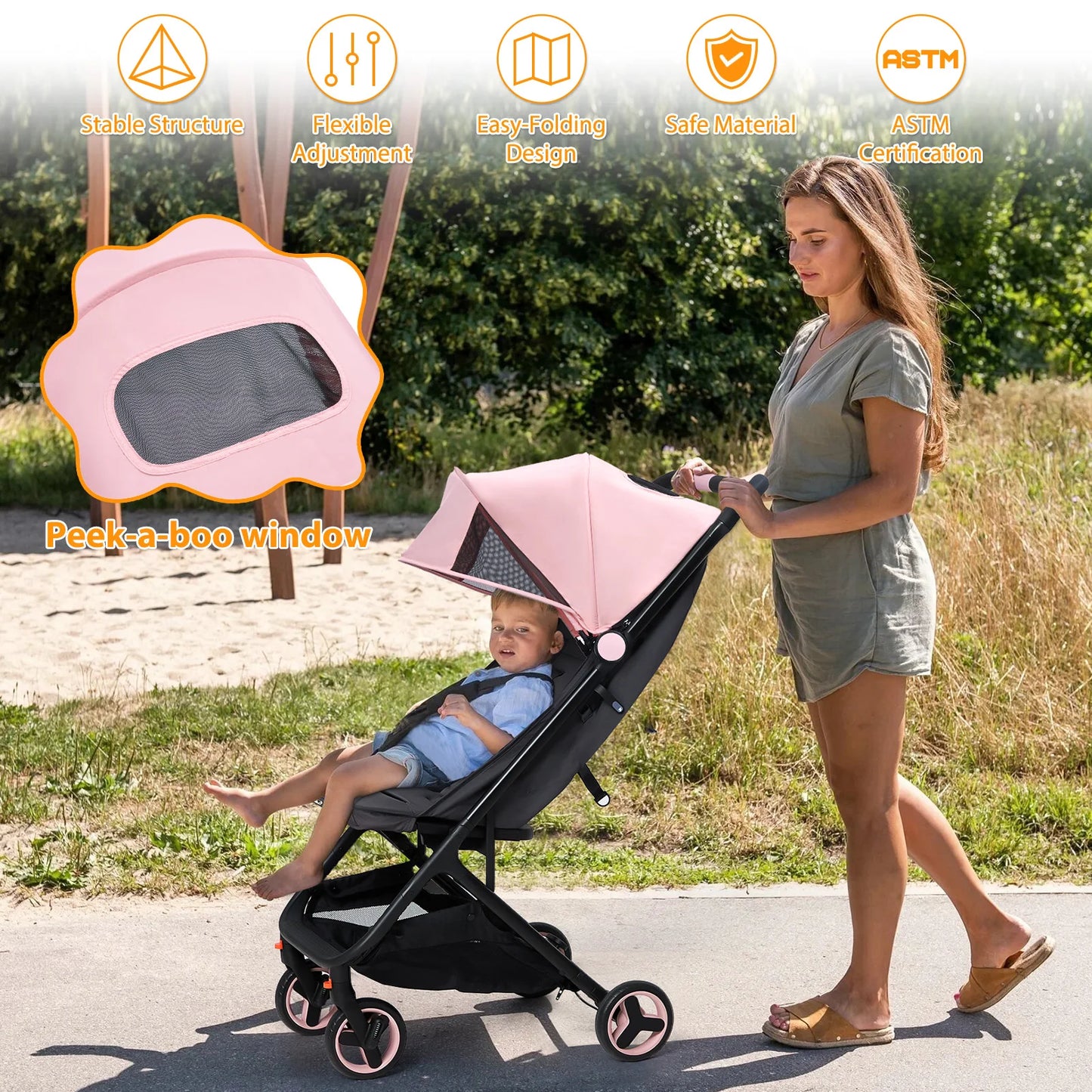 Lightweight Baby Stroller Compact Umbrella Stroller Adjustable Canopy
