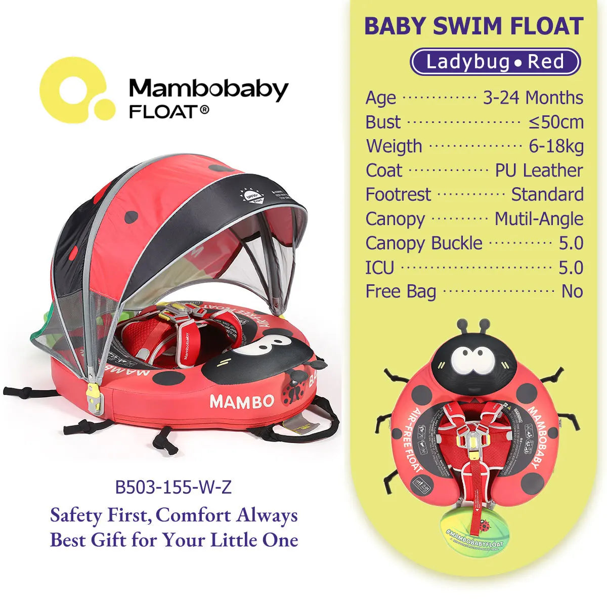 Mambobaby Baby Pool Float No Inflation Required With Removable Canopy