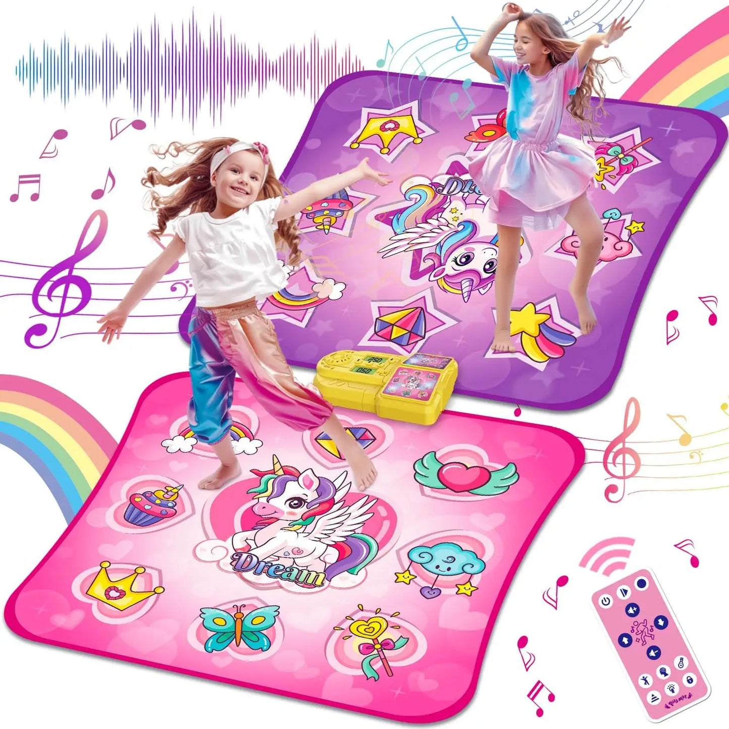 VATOS Unicorn Dance Mat Twin Pack For Kids 9 Level Dancing Game