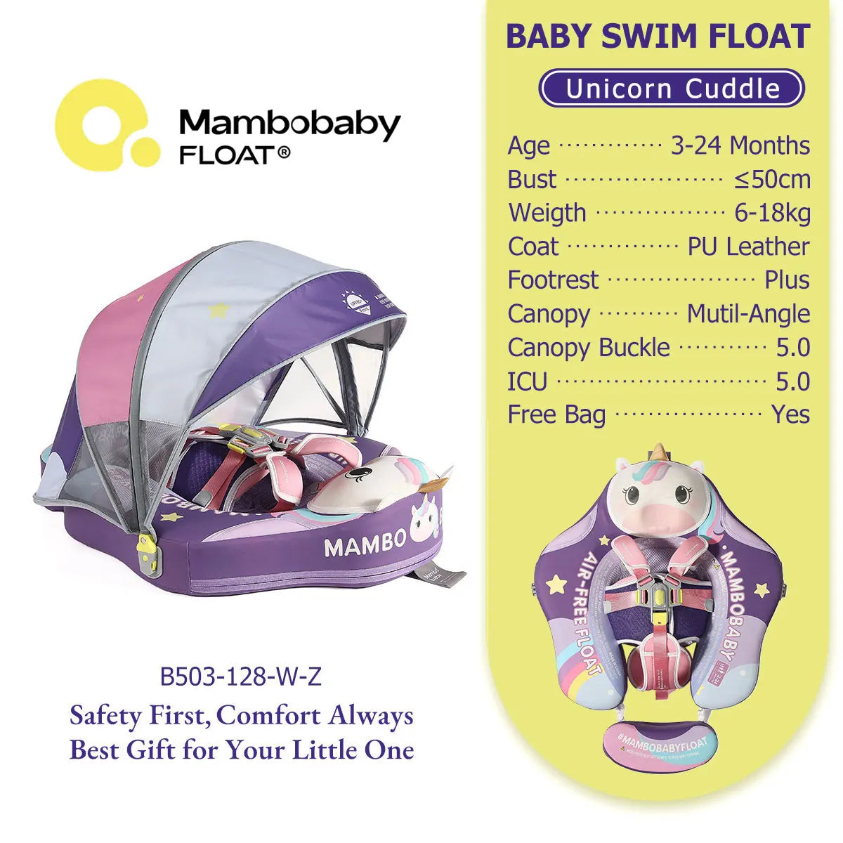 Mambobaby Baby Pool Float No Inflation Required With Removable Canopy