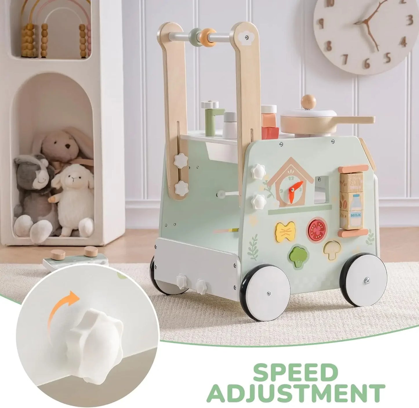 Robud Adjustable Height Wooden Baby Walker Push Toy