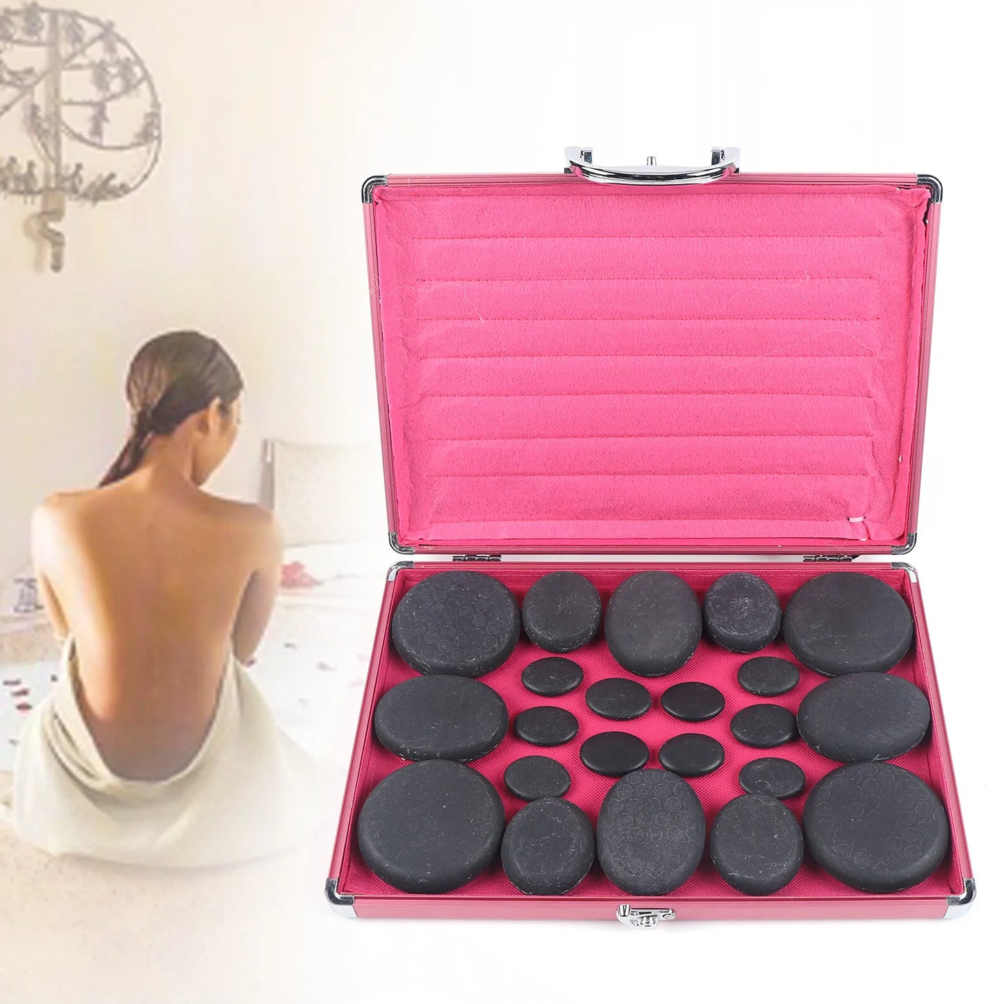 20Pcs Massage Hot Stones With Heater Box 110V US Plug