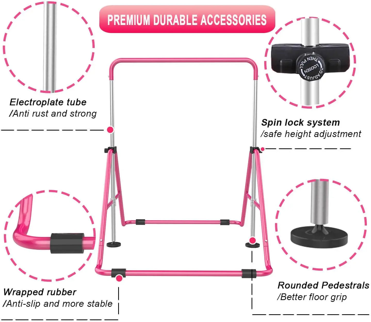 Adjustable Height Folding Gymnastic Bar For Kids Home Use