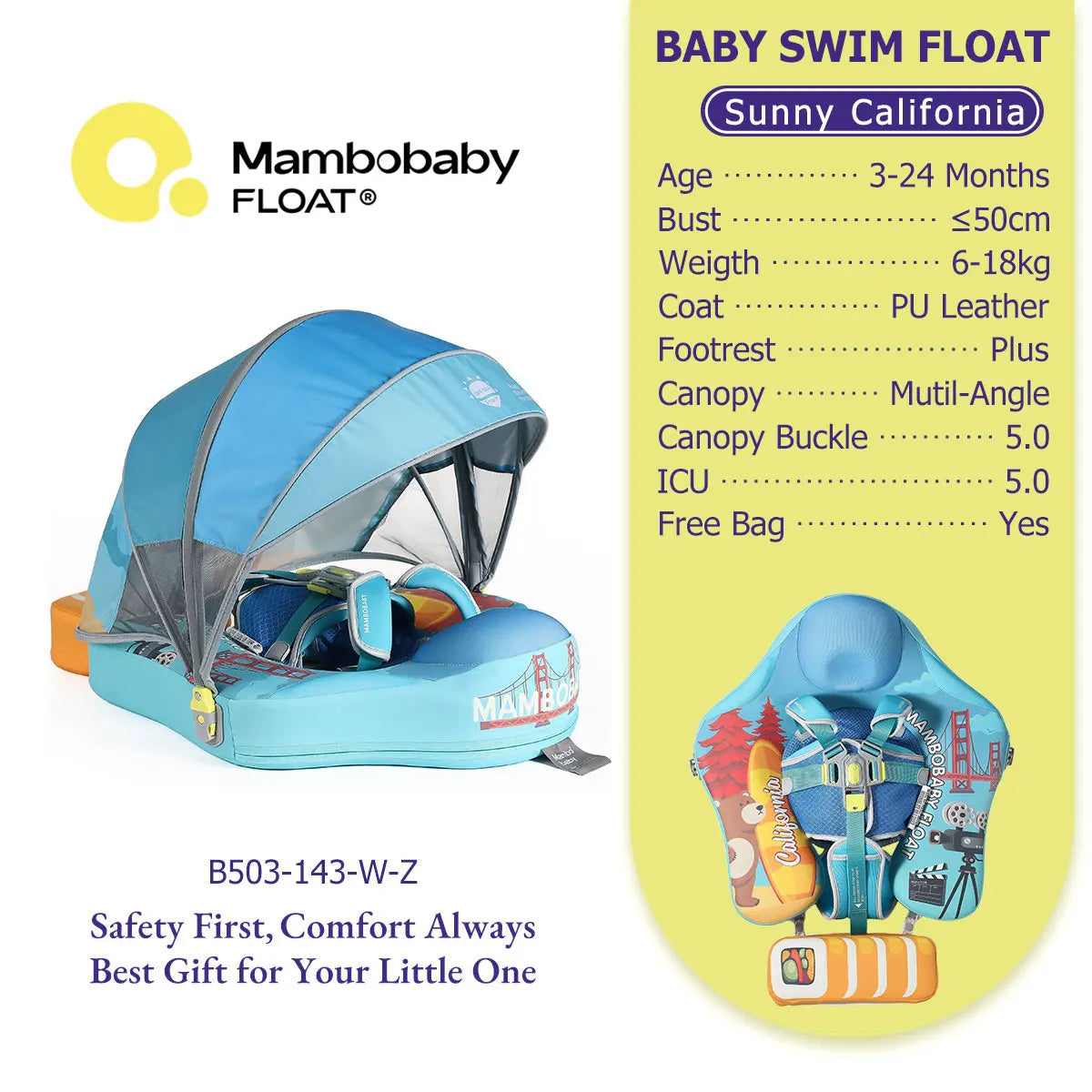 Mambobaby Baby Pool Float No Inflation Required With Removable Canopy