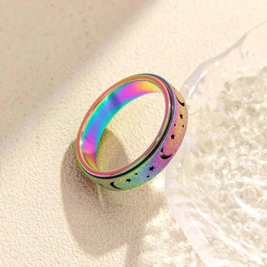 Anxiety Ring for Women Spinner Rings:Rotating Rings Stainless Steel 6mm Moon Star Anxiety for Men Band Jewelry Gift for Women S